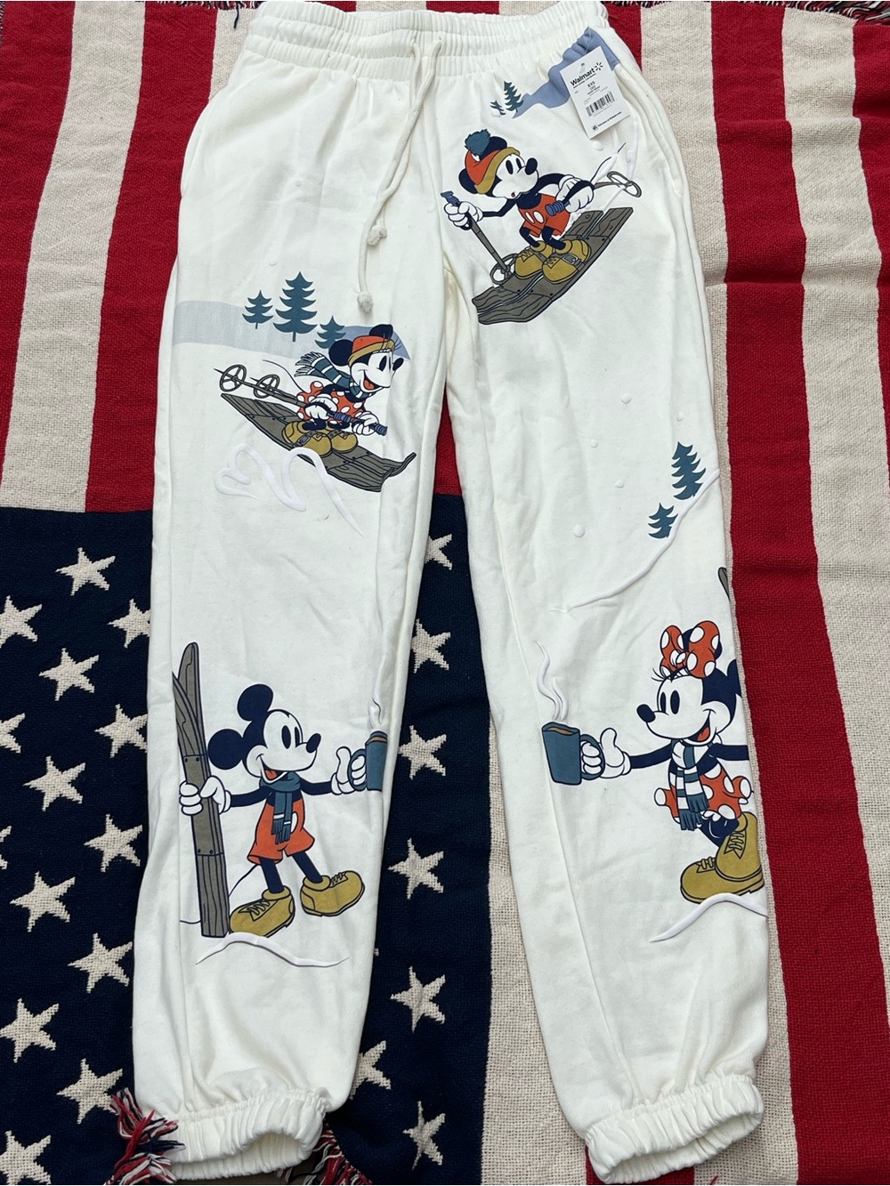 Freeze White Joggers Mickey & Minnie Ski Print Women’s Size XXS 00 NWT w/ Flaw